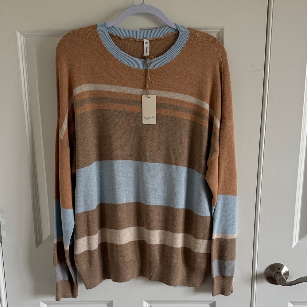 NWT Wishlist Blue, Brown, Beige Striped Crewneck Sweater